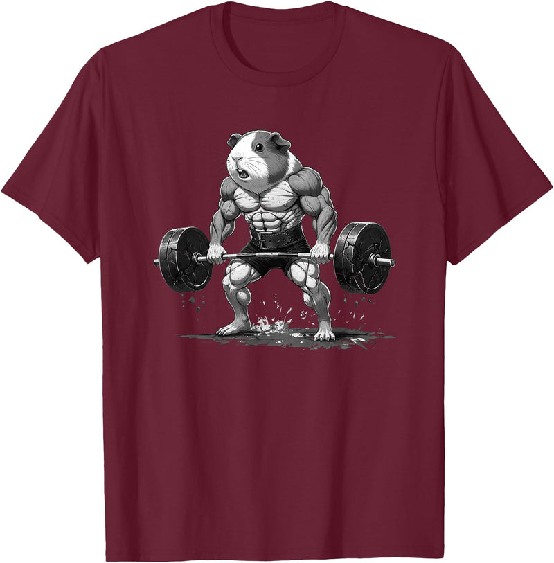 Strong Guinea Pig Lifting Fitness Workout Cool Muscular Guinea Pig Bodybuilder Fitness Power Gym T-Shirt - Burgundy