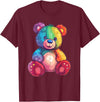 Cute Teddy Bear I Teddy Art I Kids Teddy Bear Colorful Teddy Bear T-Shirt - Burgundy