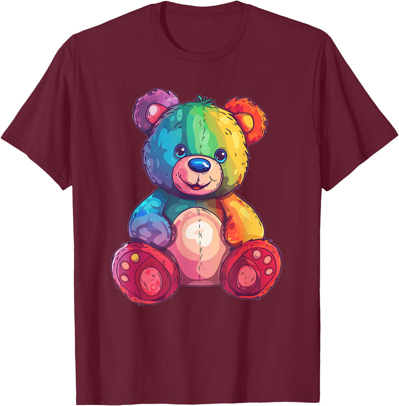 Cute Teddy Bear I Teddy Art I Kids Teddy Bear Colorful Teddy Bear T-Shirt - Burgundy