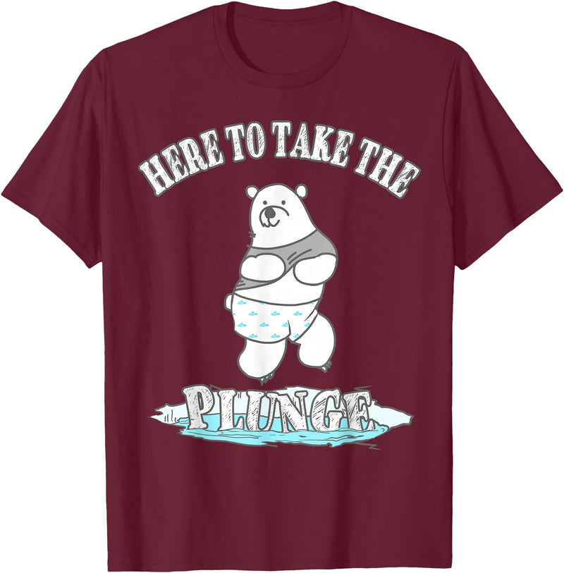 TLHM Polar Bear Gifts Here To Take The Plunge - Polar Bear Freezing Water Plunge T-Shirt - Burgundy
