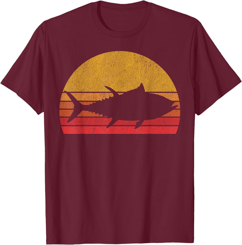 Tuna Fishing Apparel Co. Tuna Fishing Retro Sunset Bluefin Fisherman T-Shirt - Burgundy