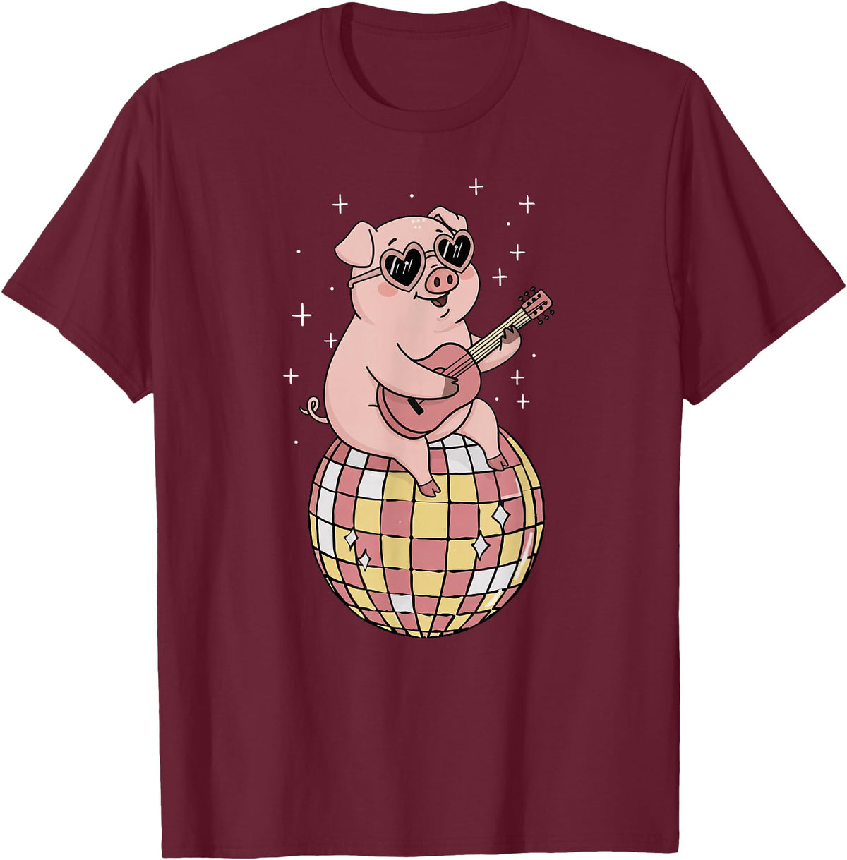 DiscoballAxis1 Funny Pig Disco Dancing Ball Groovy Retro 80s Costume T-Shirt - Burgundy