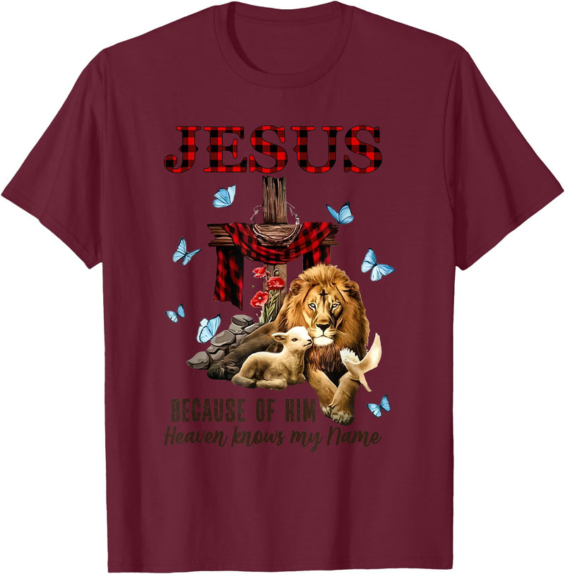 Unknow FAITH Jesus Lion Lamb Heaven Know My Name T-Shirt - Burgundy