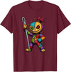 Colorful Voodoo Doll Patchwork Horror Halloween Creepy Rainbow Voodoo Doll with Needle Halloween T-Shirt - Burgundy