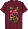 Funny Bunny Coquette Bow Rabbit Leopard Easter T-Shirt in Burgundy