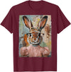 Happy Easter Bunny Rabbit Flower Graphic Art Girl Women T-Shirt in Burgundy