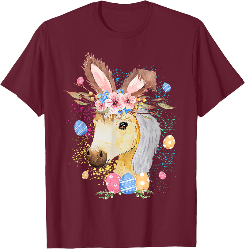 Happy Easter Bunny Horse Funny Rabbit for Men Women Kids T-Shirt in Burgundy
