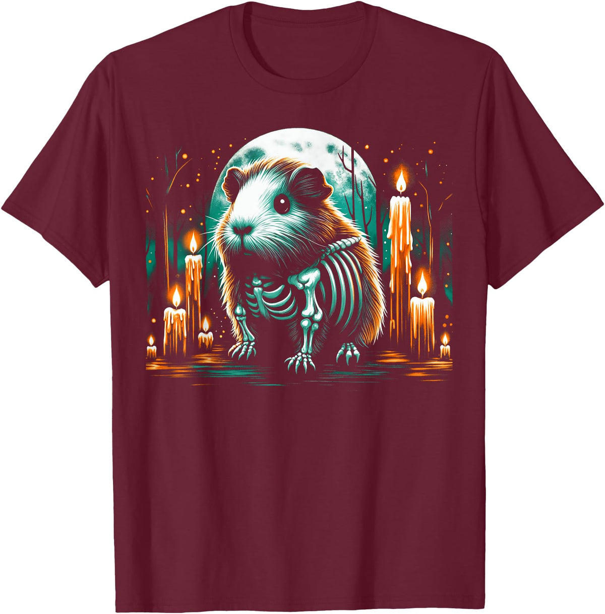 The Skeleton Animals Halloween Art Cool Guinea Pig Skeleton Halloween Christmas Birthday T-Shirt - Burgundy