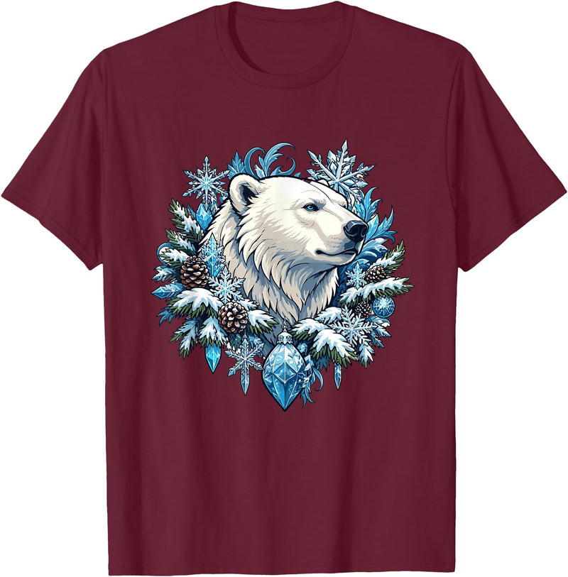 Arctic Polar Bear Winter Snowflake Pine Cone Christmas Polar Bear Snowflake Winter Wonderland T-Shirt - Burgundy