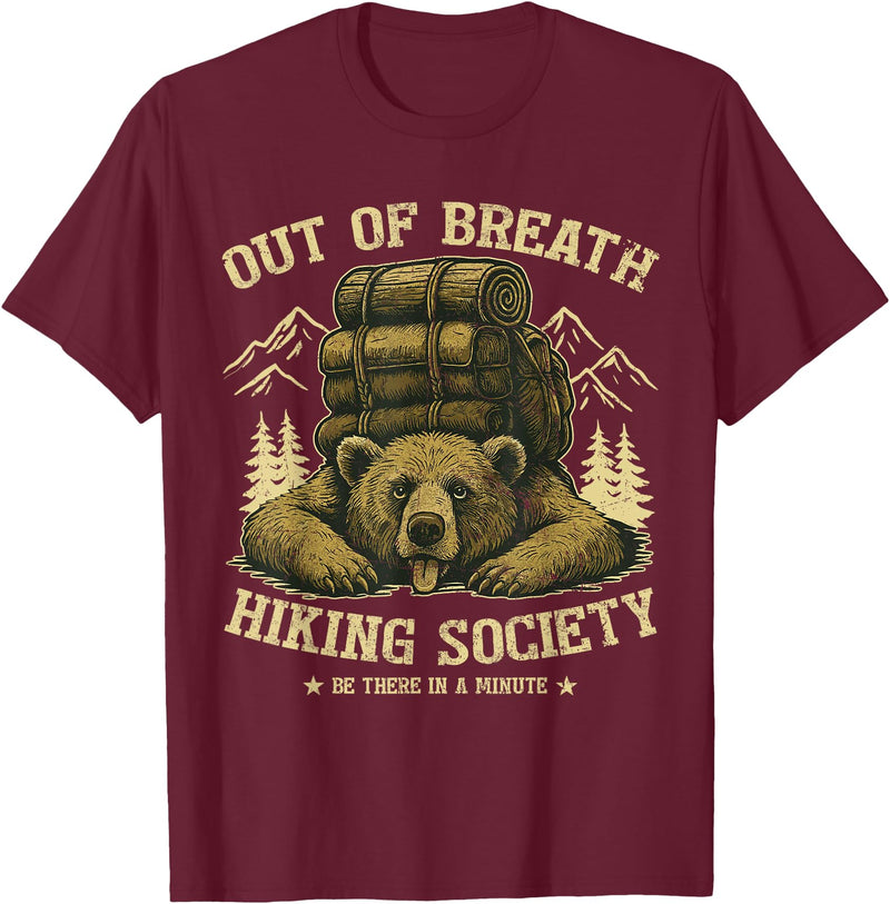 Bear Camp Trekkers Funny Hiking Bear Out of Breath Joke T-Shirt - Burgundy
