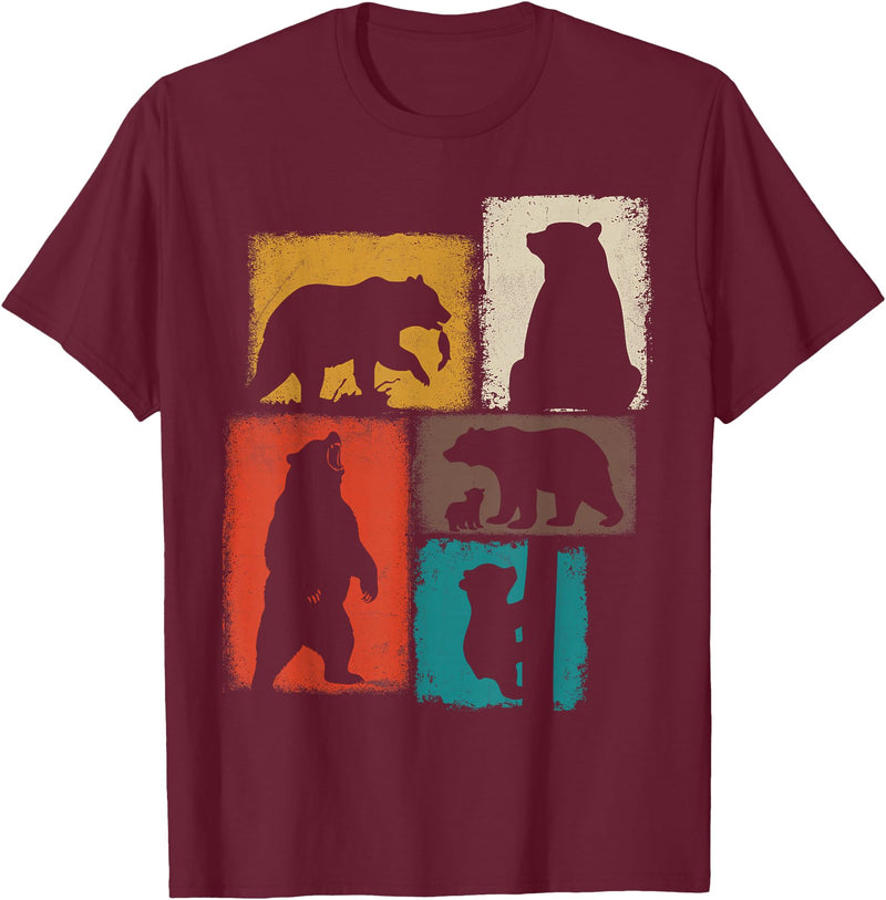 Bear Asymmetrical Collage Design Bear Vintage Collage Outdoorsman Wildlife Lover T-Shirt - Burgundy