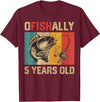 Vintage Fishing Fisherman Birthday Gifts Ofishally 5 Years Old Funny Fishing Birthday Fisherman T-Shirt - Burgundy