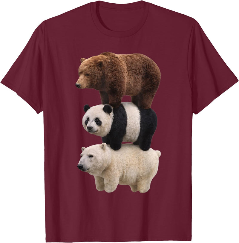Funny Stacked Bear Panda Polar Bear Animal We Bears Realistic Stacked Bares Meme Animal T-Shirt - Burgundy