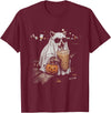 Funny Halloween Raccoon with Pumpkin and Coffee Raccoon with Pumpkin and Coffee Vintage 90s Halloween T-Shirt - Burgundy