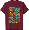 FolkFlight Design Co Bird Hummingbird Floral Folk-Art Colorful T-Shirt - Burgundy