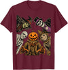 Spooky Halloween Horror Gathering Pumpkin Scarecrow Witch Mummy Skull Halloween Monsters T-Shirt - Burgundy