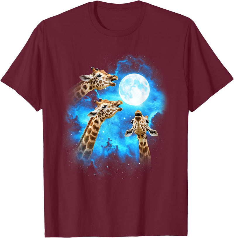 Animals howling blue 3 Giraffe Howling at The Moon Colorful Blue T-Shirt - Burgundy