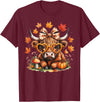 Fall Highland Cow Bow ThanksGiving Ades.shirt Fall Highland Cow Pumpkin Bow Thanksgiving Fall Girl Women T-Shirt - Burgundy
