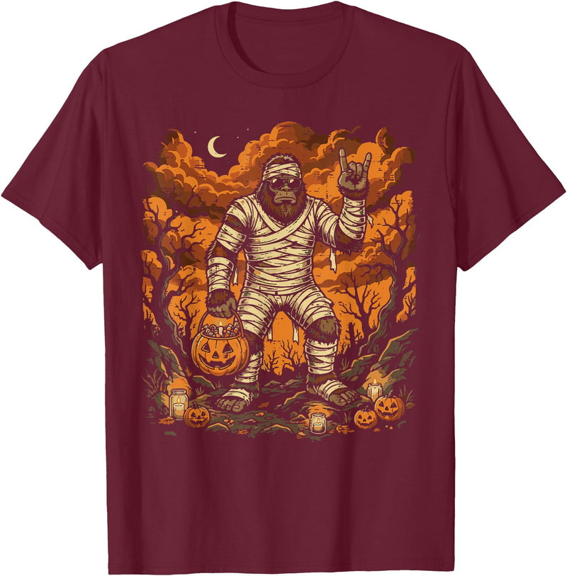 Halloween Shirts For Women Men Kids Boys Girls Halloween Mummy Bigfoot Rock Sasquatch Costume Men Boys Kids T-Shirt -