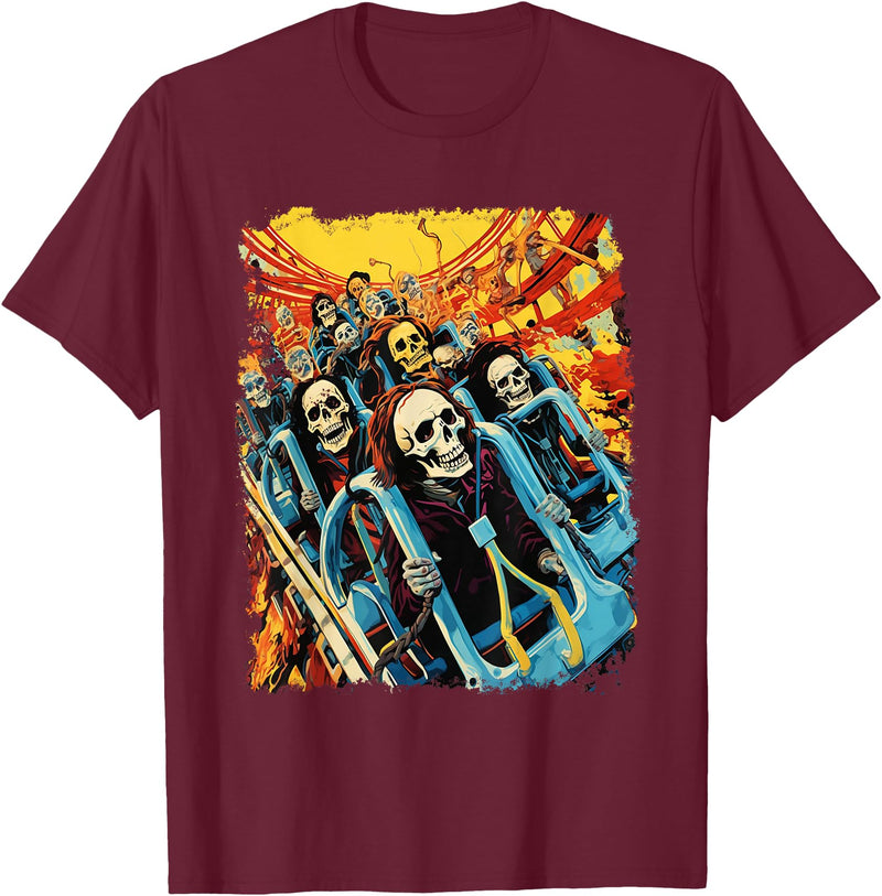 Amortuus Skeleton Roller Coaster T-Shirt - Burgundy