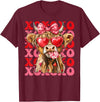 Valentine XOXO Highland Cow Fng Valentine XOXO Highland Cow Cute Coquette Bow Western T-Shirt - Burgundy