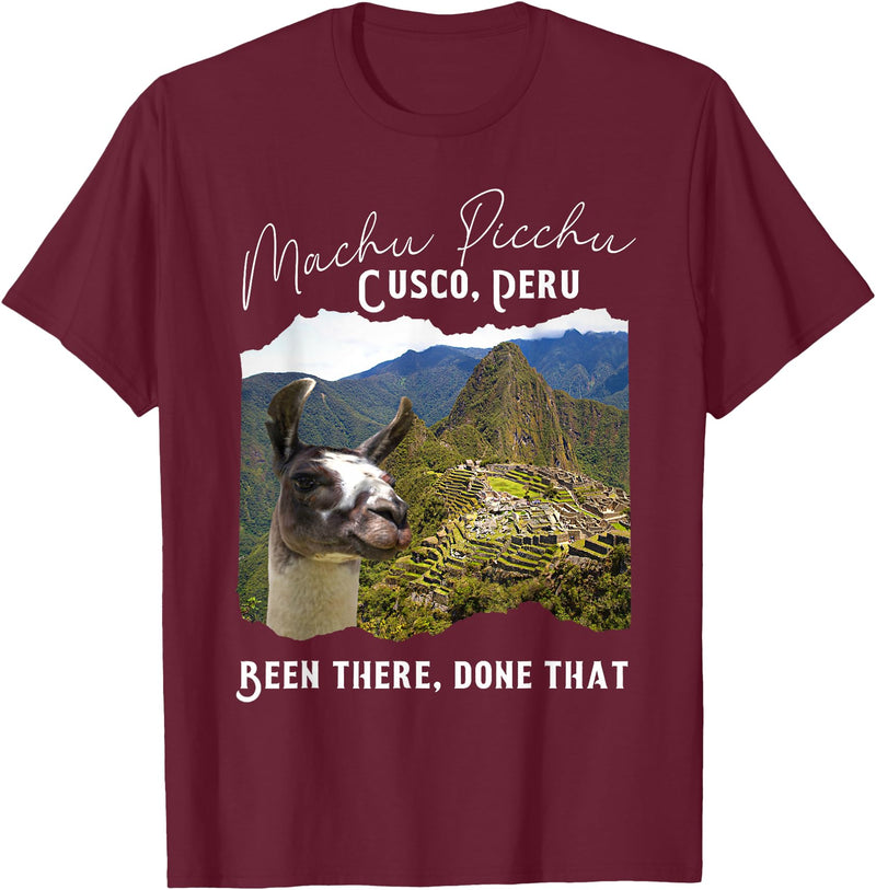 Machu Picchu Souvenir Llama Machu Picchu T-Shirt - Burgundy