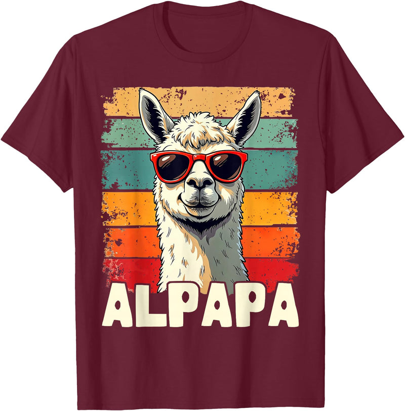 Retro Alpaca and Llama Fan tee for Dads ALPAPA Funny Dad Father's Day Alpaca and Llama Lovers T-Shirt - Burgundy