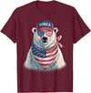 Retro Merica Polar Bear USA July Fourth Polar Bear 4th of July US American Flag Patriotic T-Shirt - Burgundy