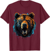 Forest Animal Art Bear Portrait Splash Forest Artwork Animal Lovers Motif T-Shirt - Burgundy