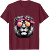 Fashionable Animals Wearing Pink Bandanas Lion Wearing a Pink Bandana Headband and Sunglasses T-Shirt - Burgundy