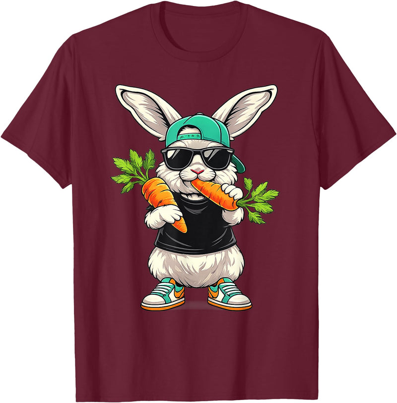 Funny Easter Bunny with Carrot Rabbit Easter Boys Kids Men T-Shirt in Burgundy