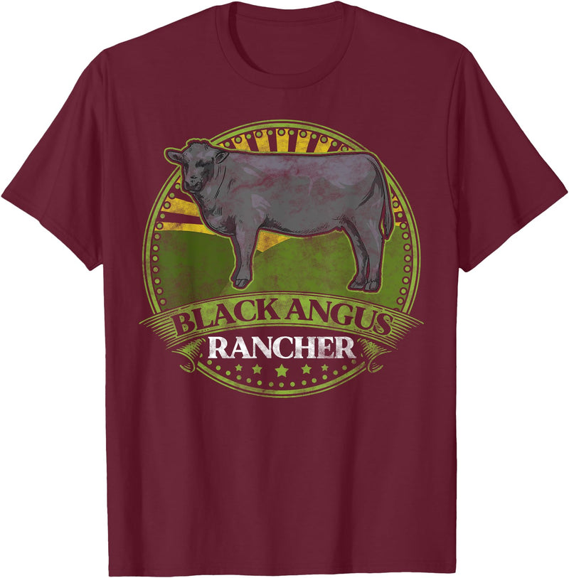 Black Angus Rancher Co. Black Angus Rancher Cow Meat Steak Cattle Bull Farmer Fun T-Shirt - Burgundy