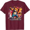 Cool Teddy with skateboard Colourful Splash with Skateboard Teddy Bear Outfit T-Shirt - Burgundy