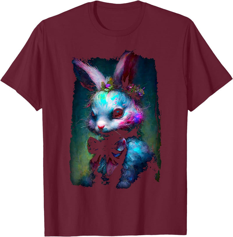 Creepy Nightmare Bunny Rabbit Silently Judges You T-Shirt in Burgundy