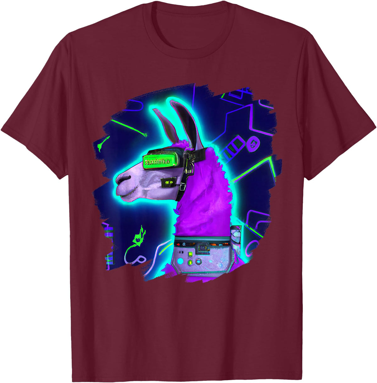 Llama Robot Cyborg Life Apparel Llama Cyborg Robot Llama Cool Artistic Retro Alpacas T-Shirt - Burgundy