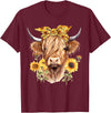 Kala Floral Highland Cow Designs Cute Scottish Highland Cow Wearing Sunflower Bandana Heifer T-Shirt - Burgundy