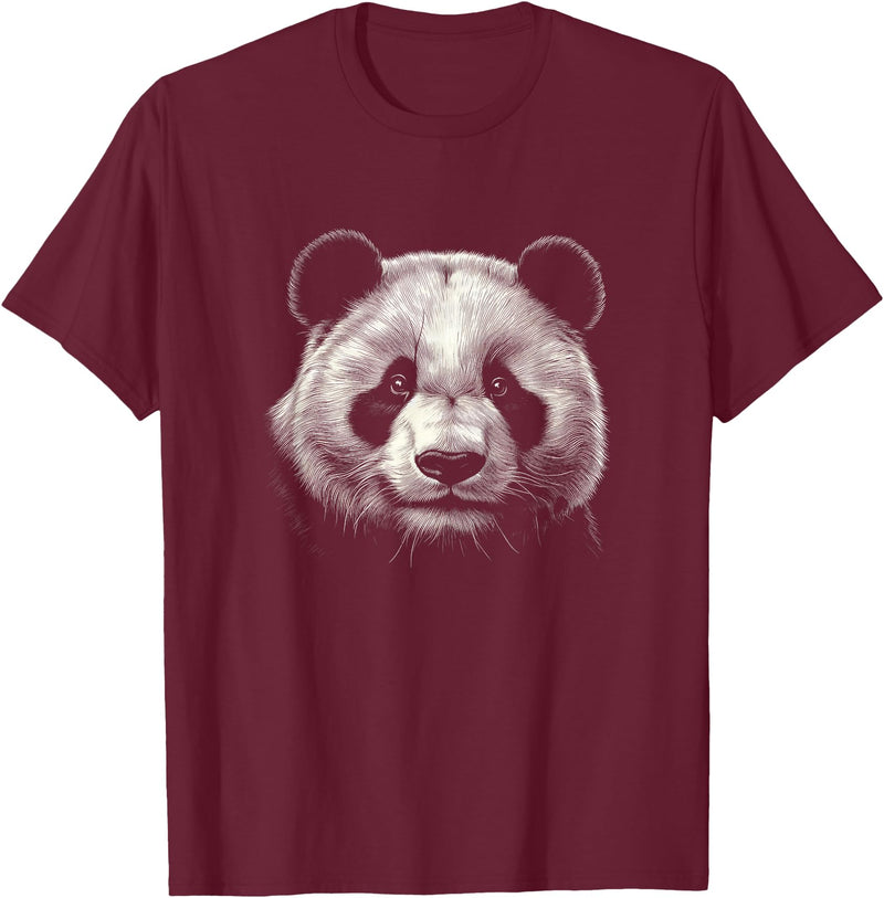 Panda Lover Theme Designs Panda Bear Face Graphic Art Design T-Shirt - Burgundy
