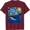 Whale Designs. Whale Fish Van Gogh Style Starry Night Sea Graphic T-Shirt - Burgundy