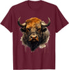 Safari Animal Art Buffalo Animal Print Portrait Bison Nature Artwork T-Shirt - Burgundy
