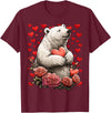 Romantic Animals Valentine’s Day Presents Cute Polar Bear with Red Roses Hearts Valentine’s Day Animal T-Shirt - Burgundy