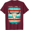 Funny Serape Cow BOHO designs Funny Serape Cow BOHO print Flower Rustic Turquoise T-Shirt - Burgundy