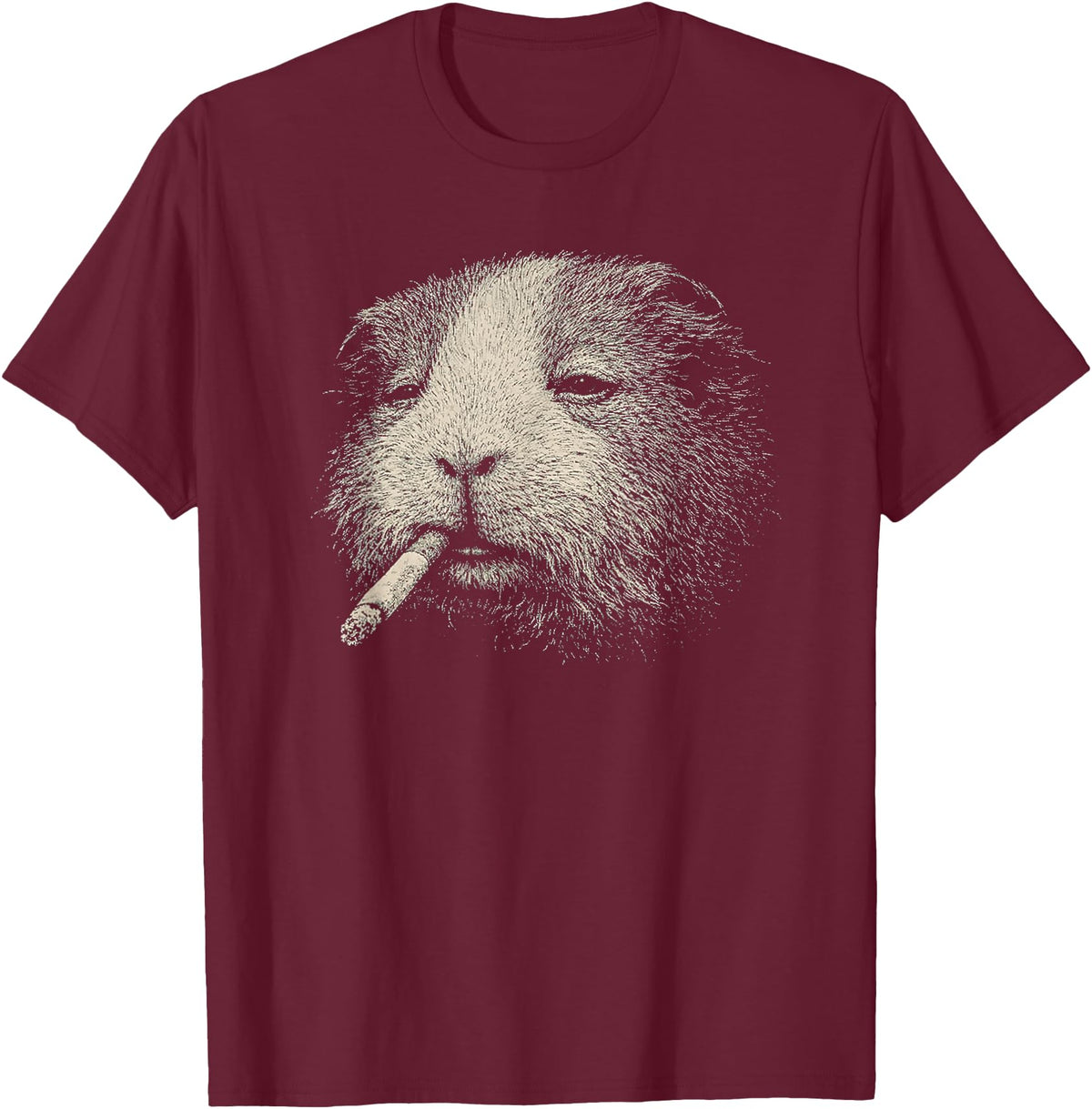 Pet Vintage Sarcastic Animal Dark Humor Meme Funny Guinea Pig Smoking Cigarette No Patience Attitude T-Shirt - Burgundy