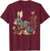 Bunny Floral Rabbit Colourful Flowers Easter Vintage Cute T-Shirt in Burgundy