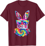 Bunny Face with Tie Dye Glasses Happy Easter Day Men Boy Kid T-Shirt in Burgundy