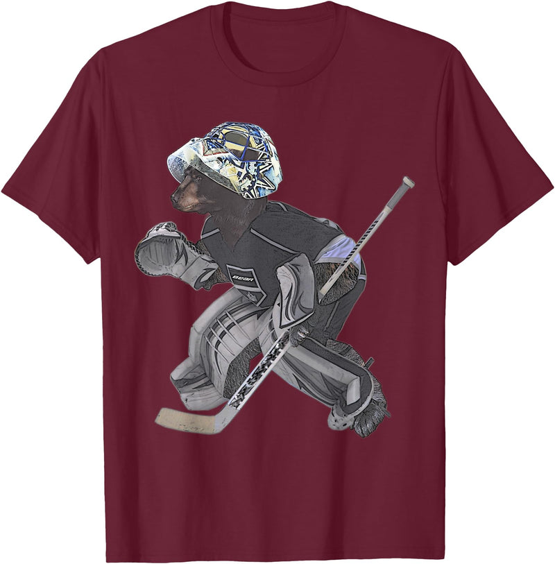 Behrbones Bear Hockey Goalie T-Shirt - Burgundy