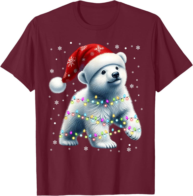 Santa Polar Bear Gift Tee Santa Polar Bear, Christmas, Men Women Kids, Bear Lover T-Shirt - Burgundy