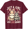 Just a Girl Who Loves Bunnies Rabbit T-Shirt in Burgundy