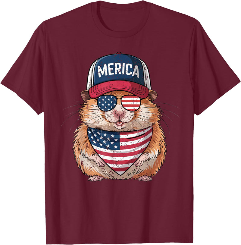 Hamster 4th of July US American Flag Patriotic T-Shirt - Burgundy