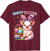 Farm Animal Lovers Cute Pig Easter Holiday Gifts Happy Easter Farm Animal Pig Lovers Bunny Women Kids Girls T-Shirt - Burgundy
