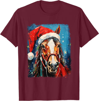 AnimalGraphicPrints Horse Christmas T-Shirt - Burgundy